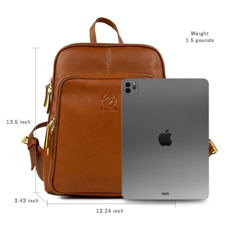 Vintage Genuine Slim Cognac Leather Laptop Backpack School/College/Work/Travel - Picture 7 of 16